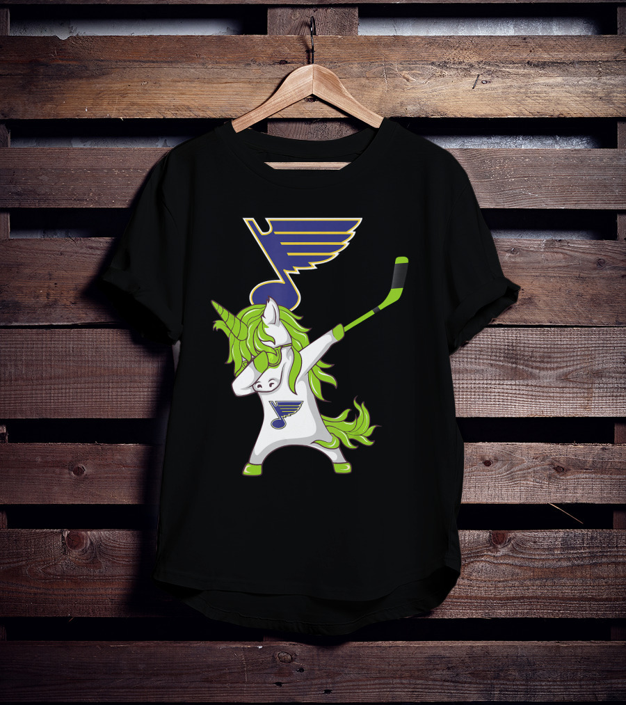 St Patrick Day Dabbing Unicorn Hockey Stick St Louis Blues T-Shirt