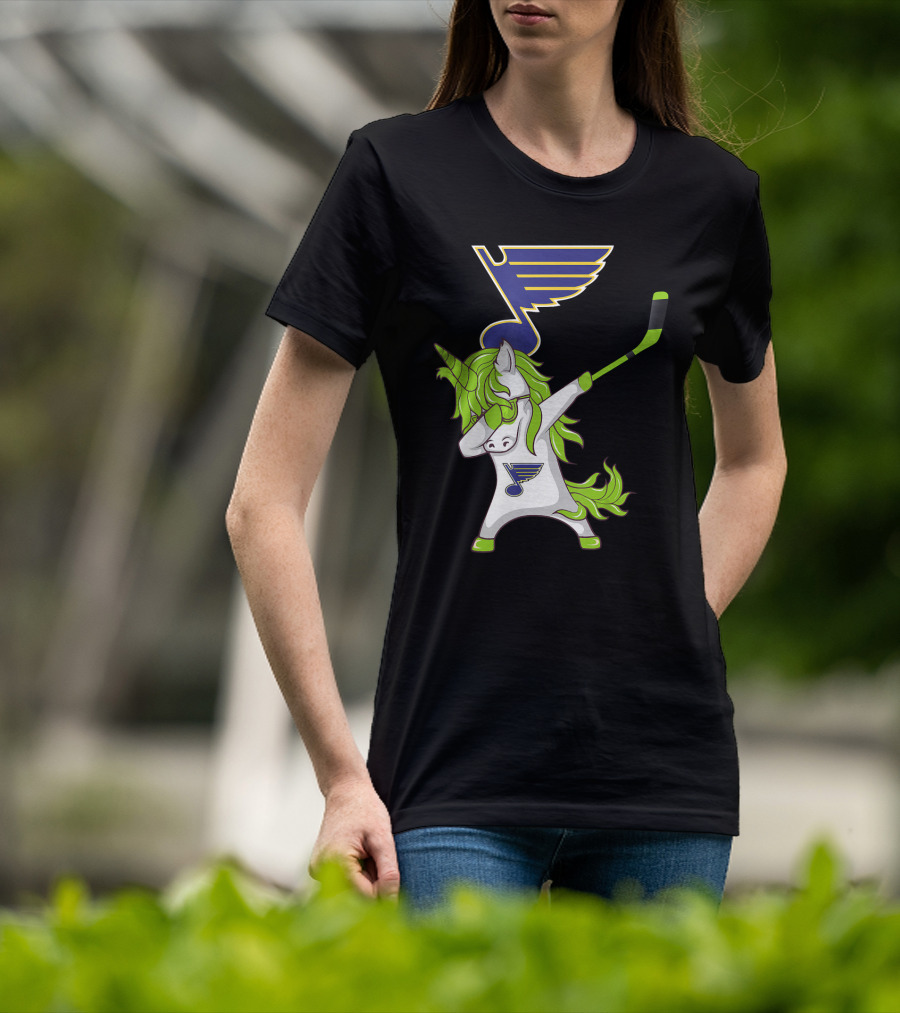St Patrick Day Dabbing Unicorn Hockey Stick St Louis Blues T-Shirt