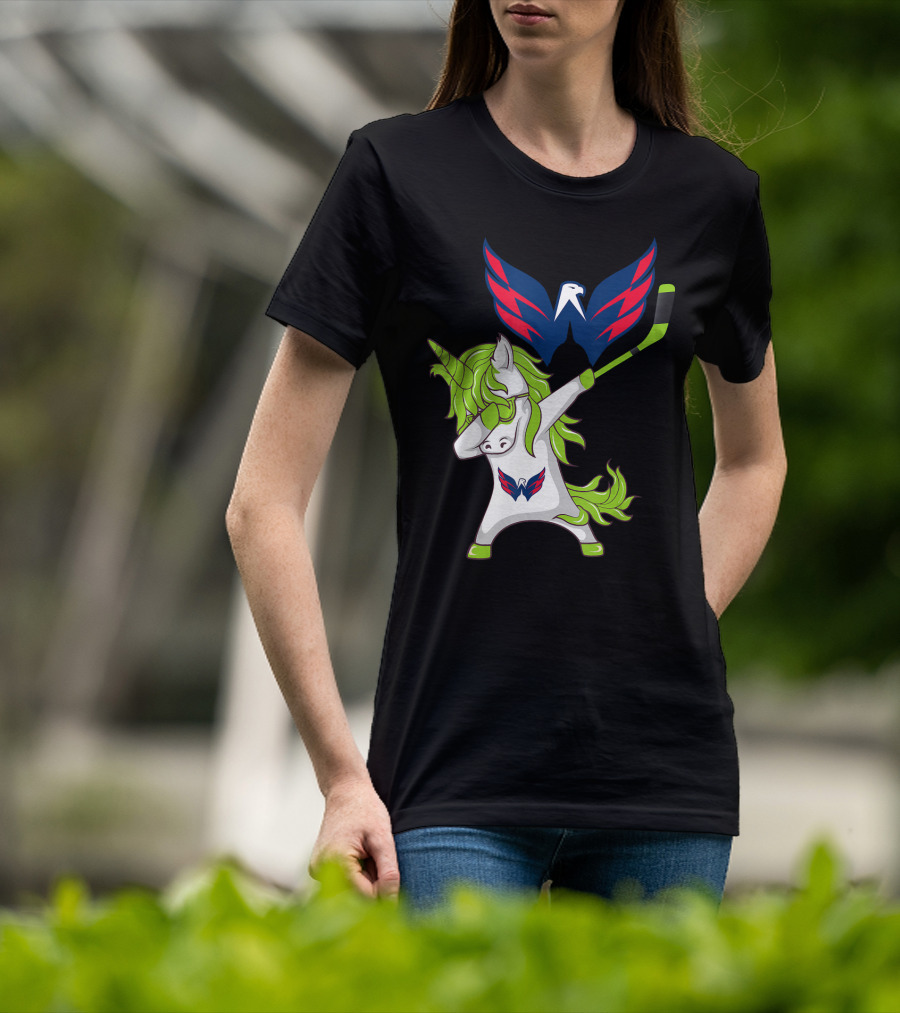 St Patrick's Day Dabbing Unicorn With Washington Capitals Hockey T-Shirt