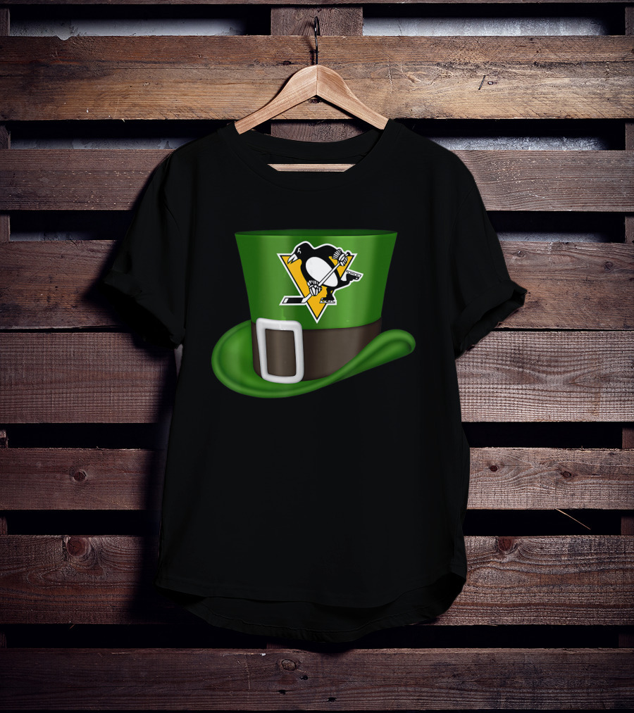St Patrick Day Pittsburgh Penguins Leprechaun Hat Hockey T-Shirt