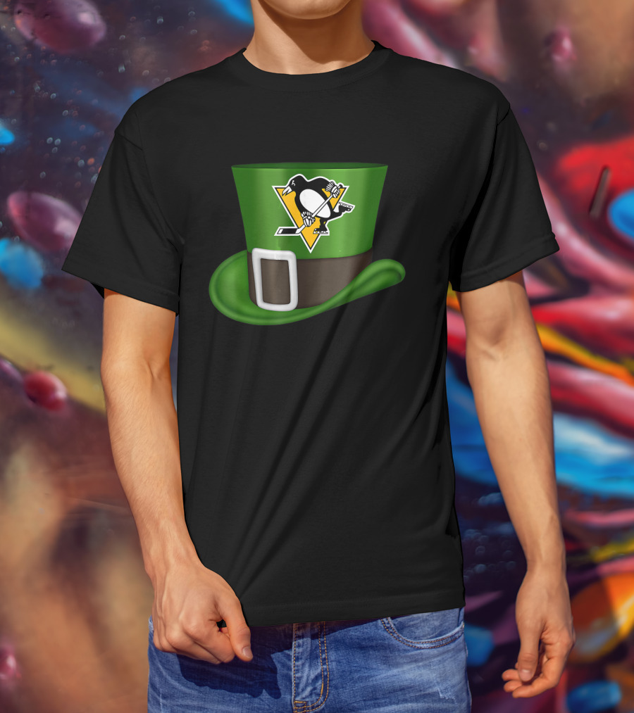 St Patrick Day Pittsburgh Penguins Leprechaun Hat Hockey T-Shirt
