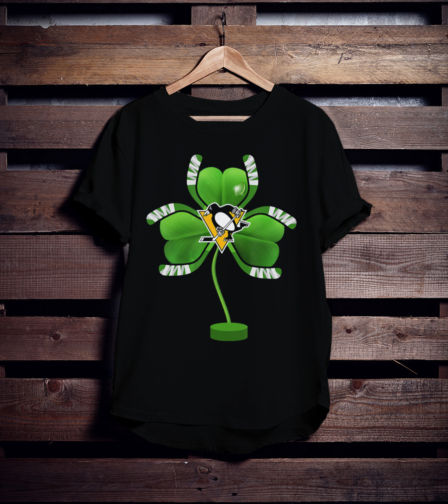 St Patrick Day Irish Shamrock Pittsburgh Penguin Hockey Tree T-Shirt