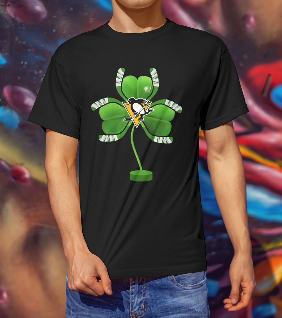 St Patrick Day Irish Shamrock Pittsburgh Penguin Hockey Tree T-Shirt