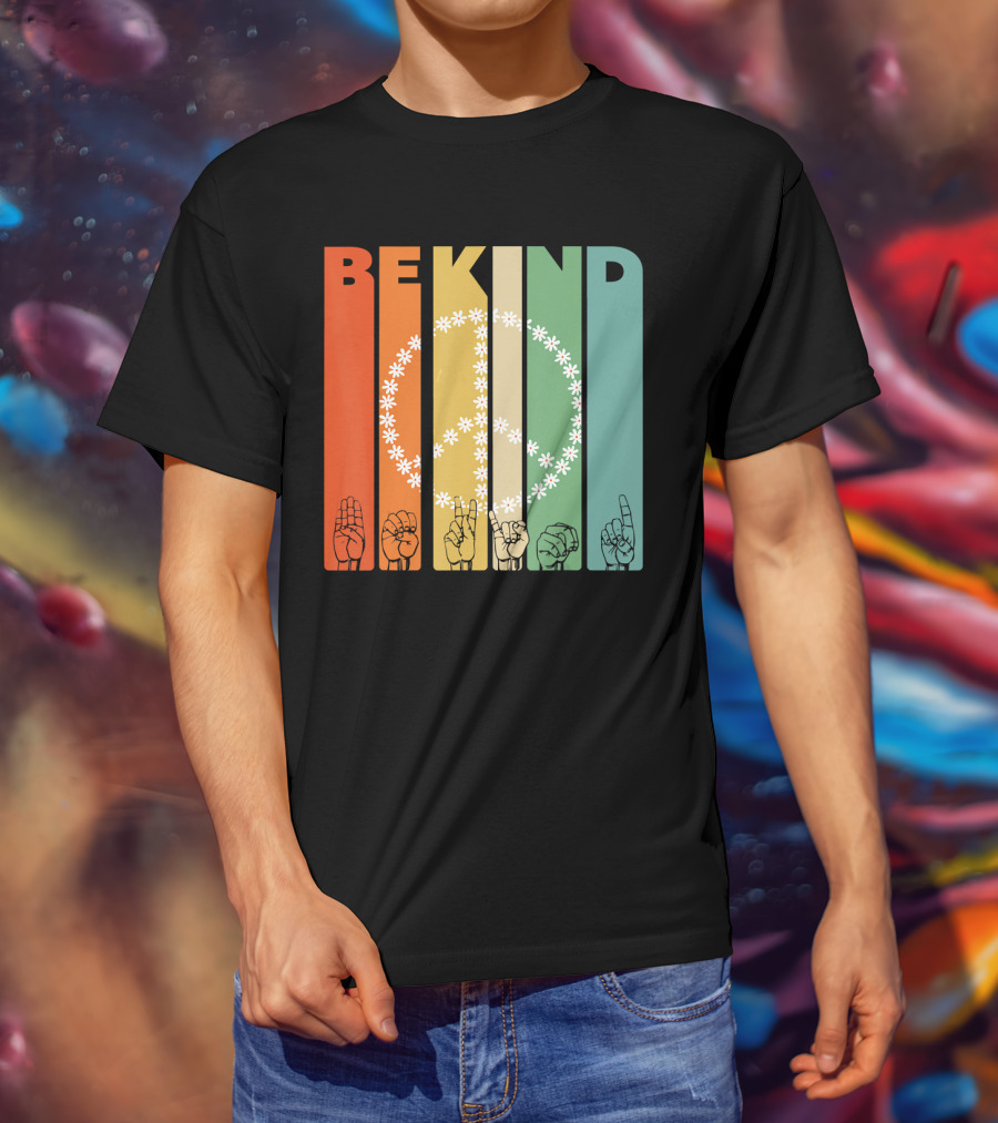 Be Kind Daisy Peace Sign Vintage I Choose Retro Hand Gesture T-Shirt
