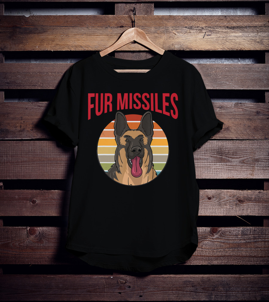 Fur Missiles German Shepherd Vintage Sunset Retro T-Shirt