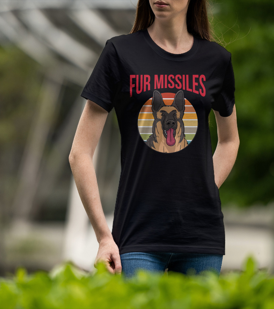 Fur Missiles German Shepherd Vintage Sunset Retro T-Shirt
