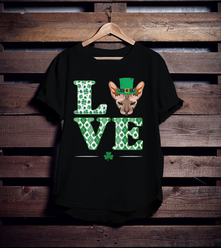 Love Sphynx Cat Leprechaun Shamrock St Patrick Day T-Shirt