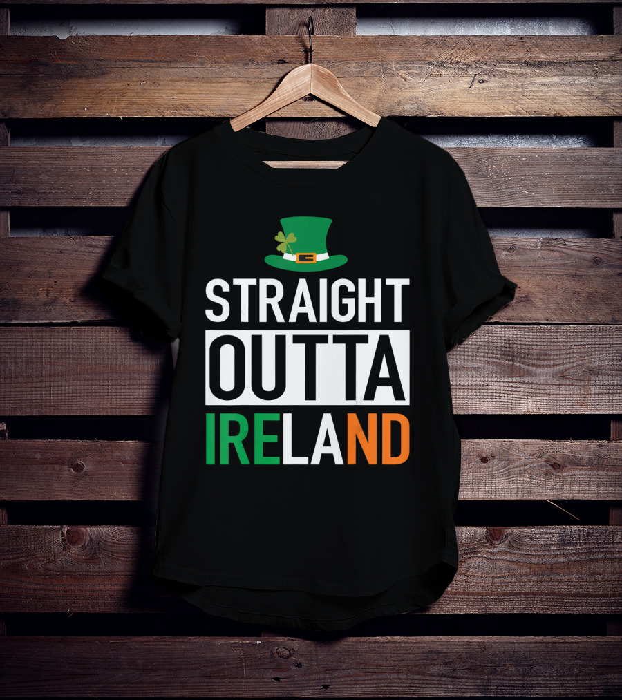 Straight Outta Ireland St Patrick's Day Leprechaun Hat Shamrock T-Shirt