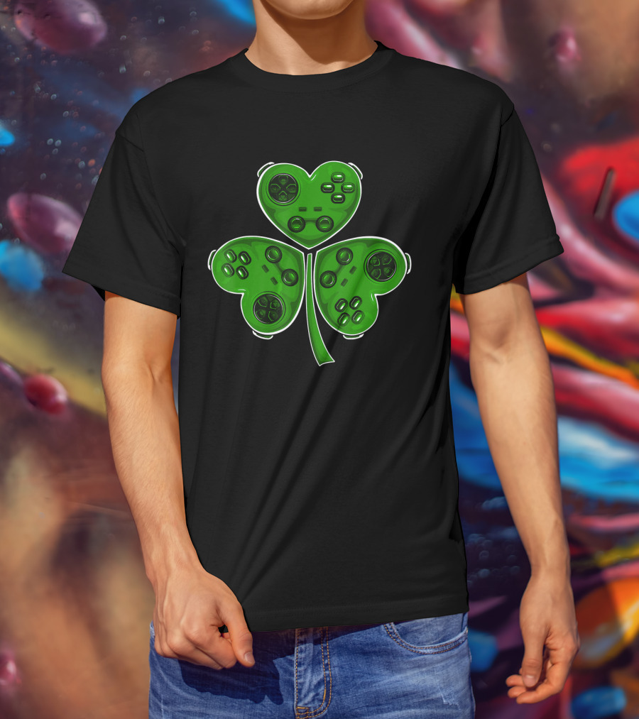 Video Game Controller Shamrock St Patrick Day T-Shirt