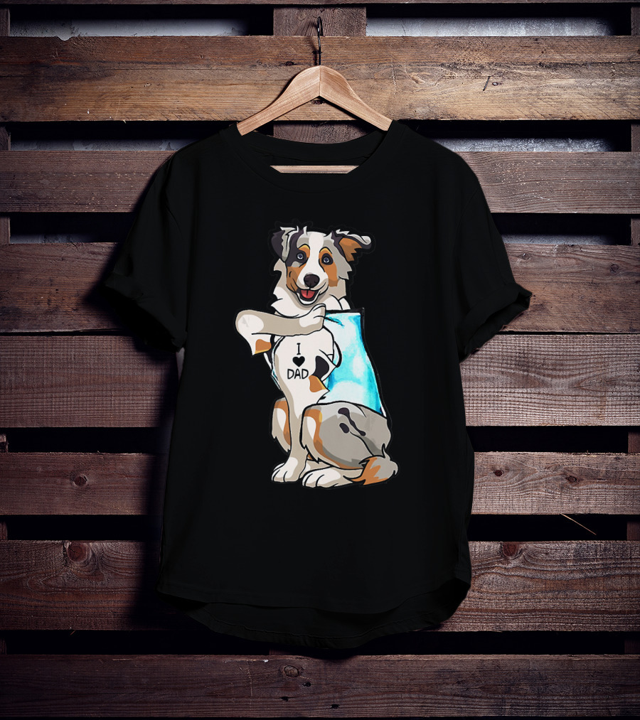 Australian Shepherd Dog I Love Dad Tattoo Paws Up T-Shirt