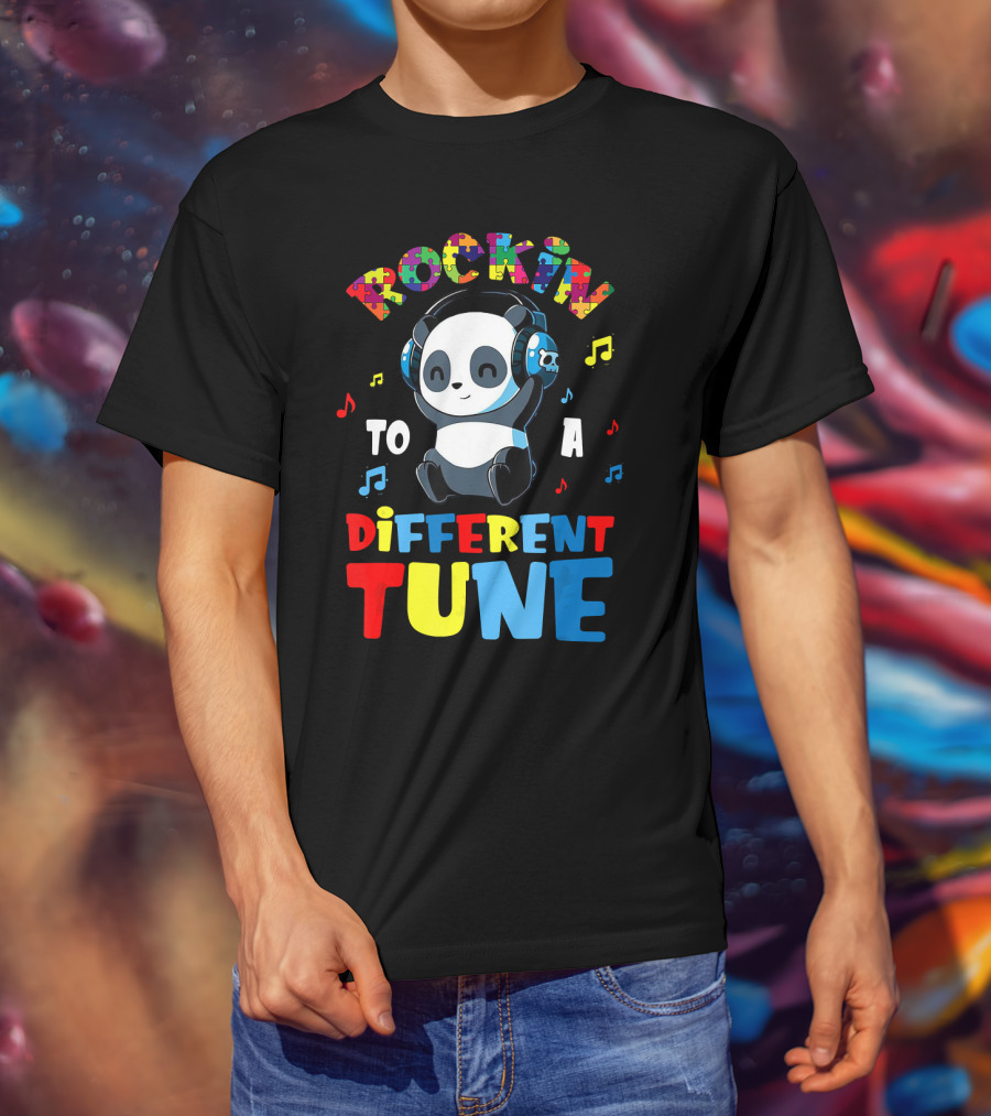 Rockin To A Different Tune Panda Autism Awareness T-Shirt