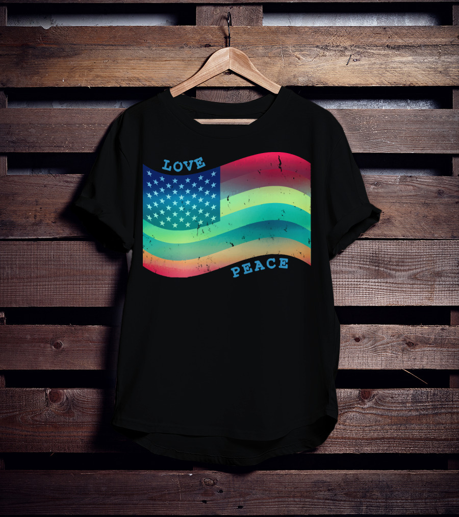 Love Peace Pride Rainbow American Flag T-Shirt
