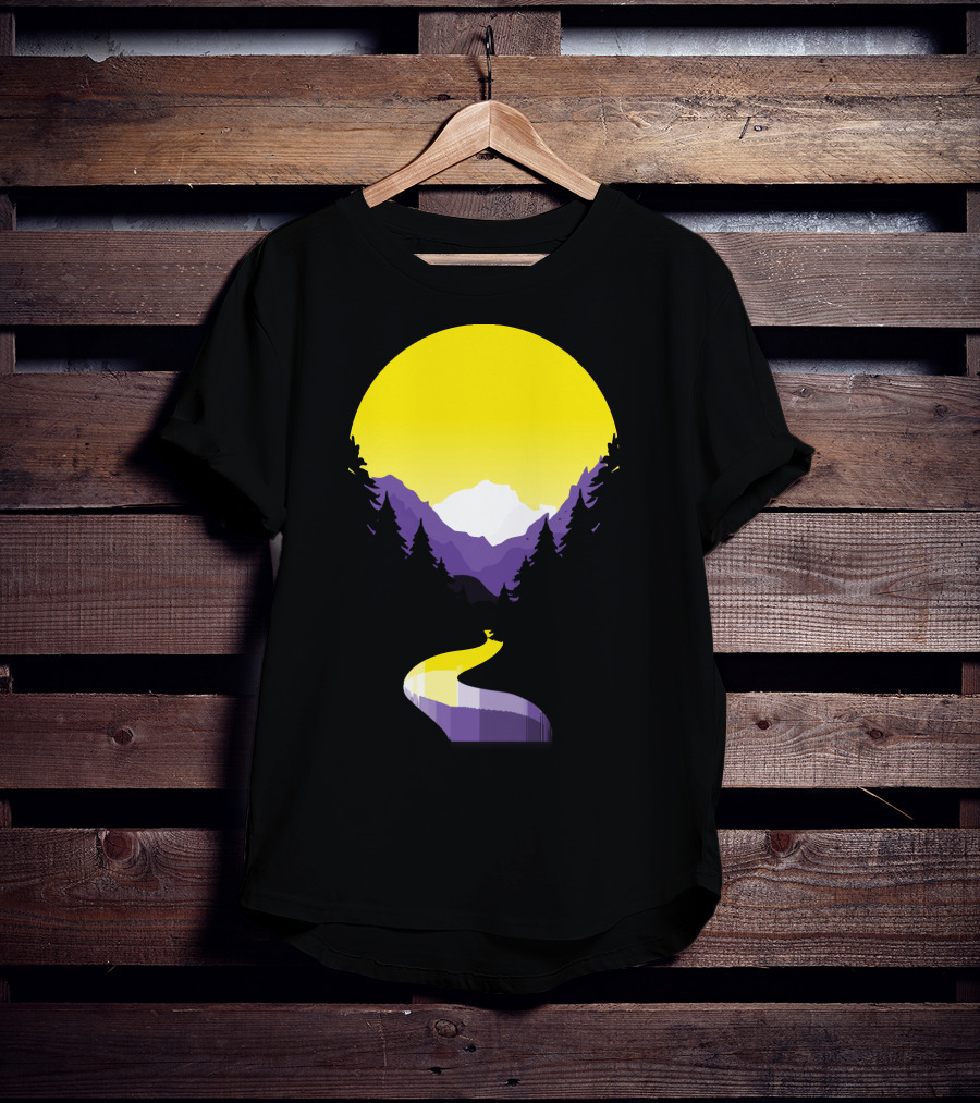 Non Binary Pride Sunset Mountain Landscape T-Shirt