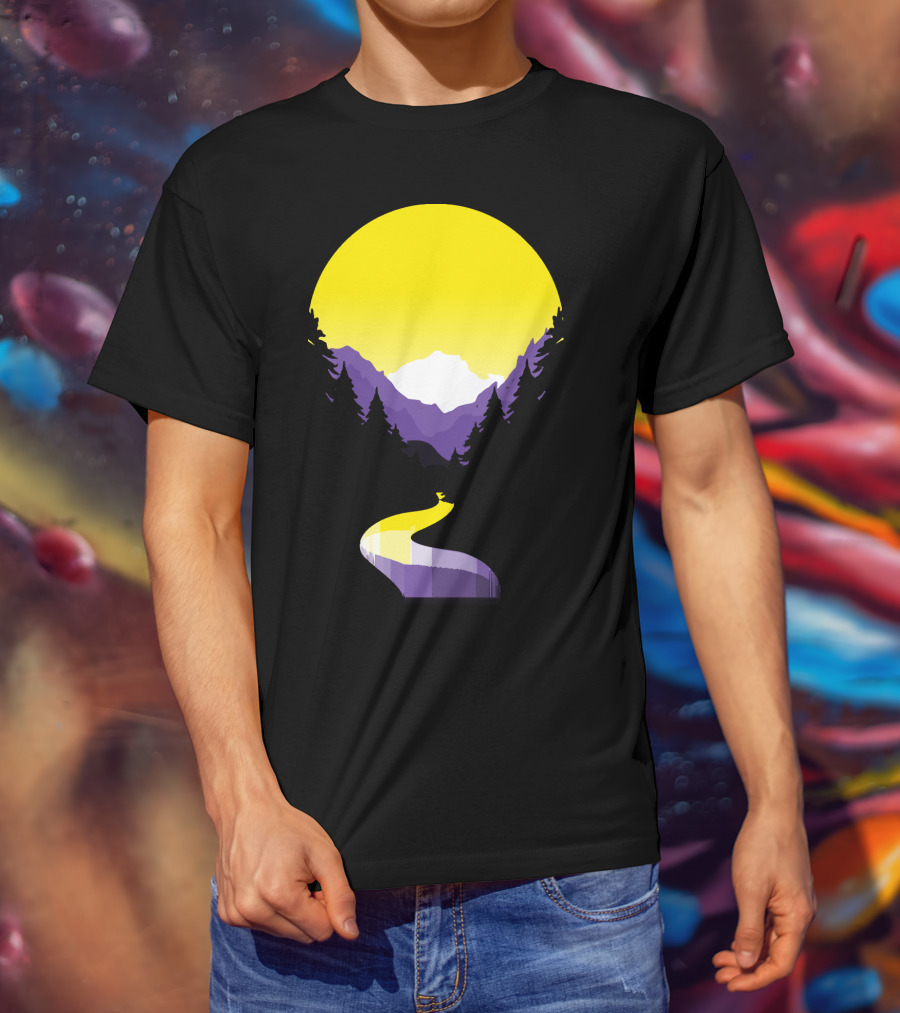 Non Binary Pride Sunset Mountain Landscape T-Shirt