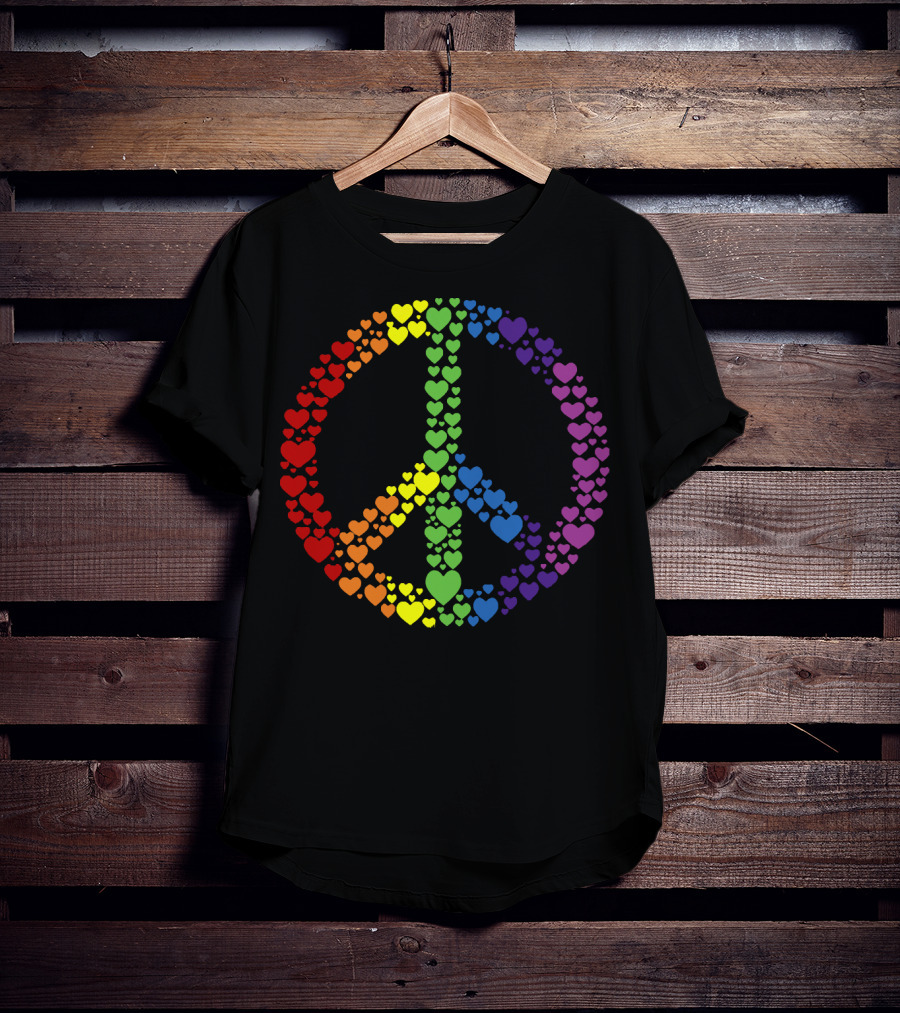 Peace Sign Made Of Rainbow Hearts T-Shirt