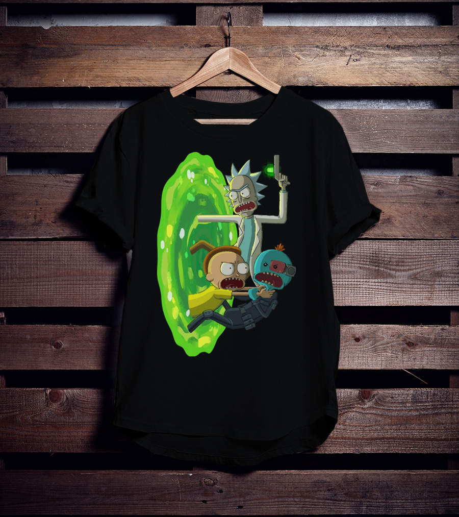 Rick And Morty Portal Escape With Meeseeks Cyborg Adventure T-Shirt
