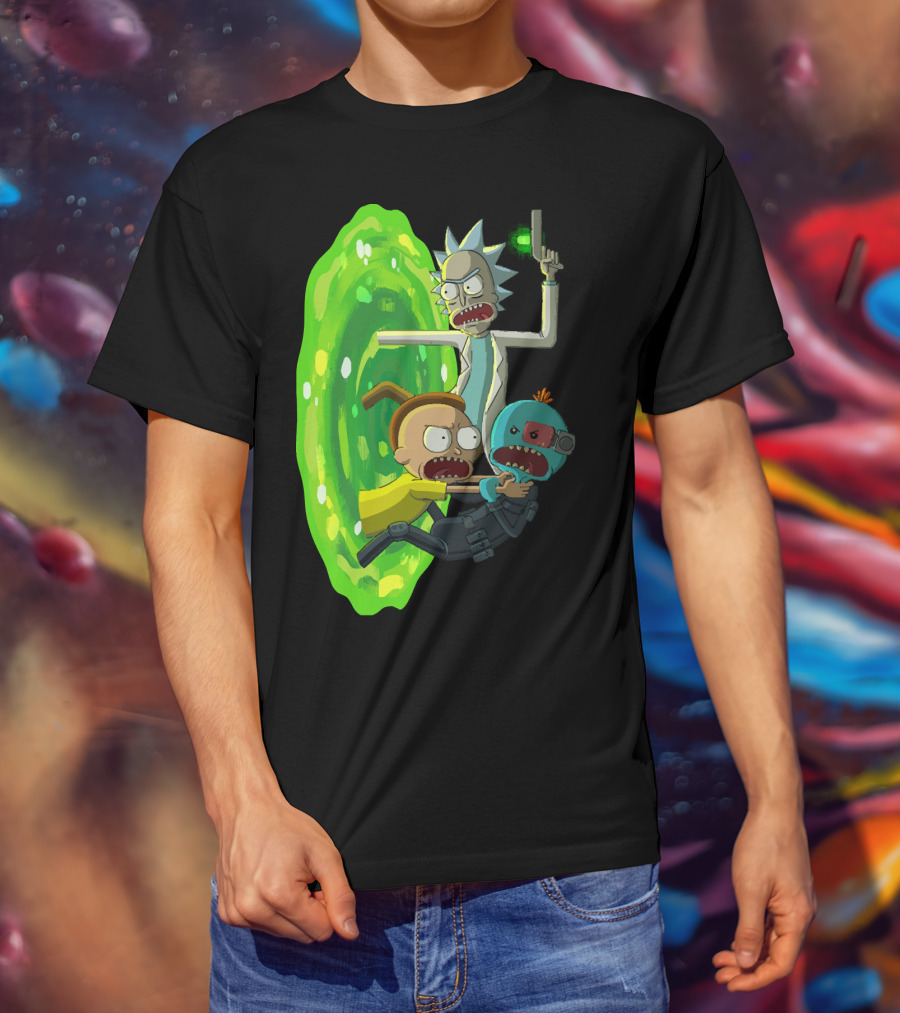 Rick And Morty Portal Escape With Meeseeks Cyborg Adventure T-Shirt