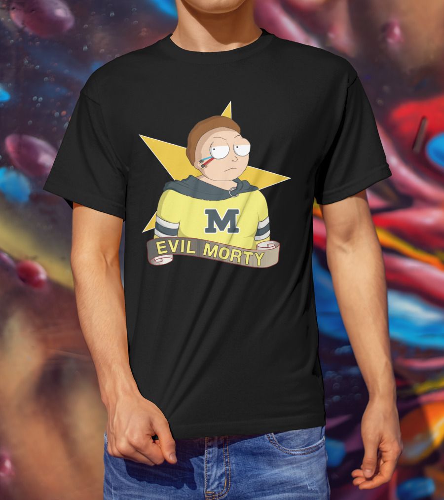 Evil Morty M Star Patch And Scroll Banner T-Shirt