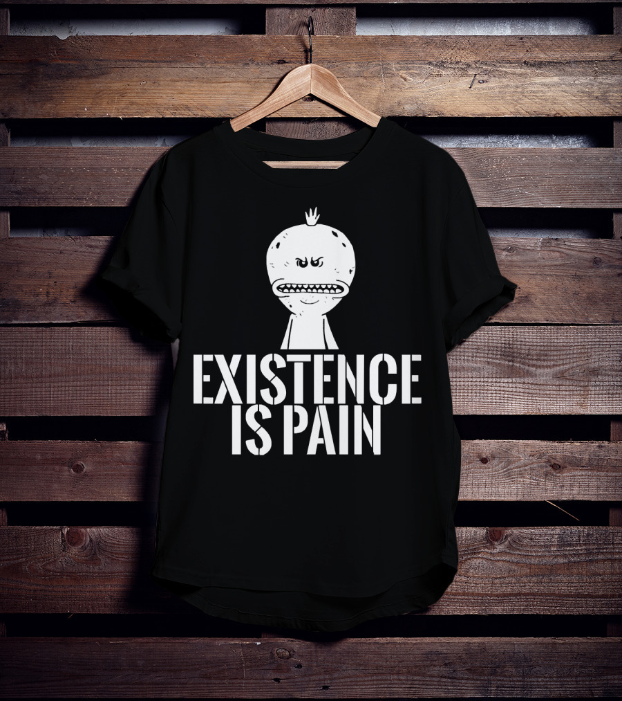 Existence Is Pain Mr. Meeseeks Character Image White Ink T-Shirt