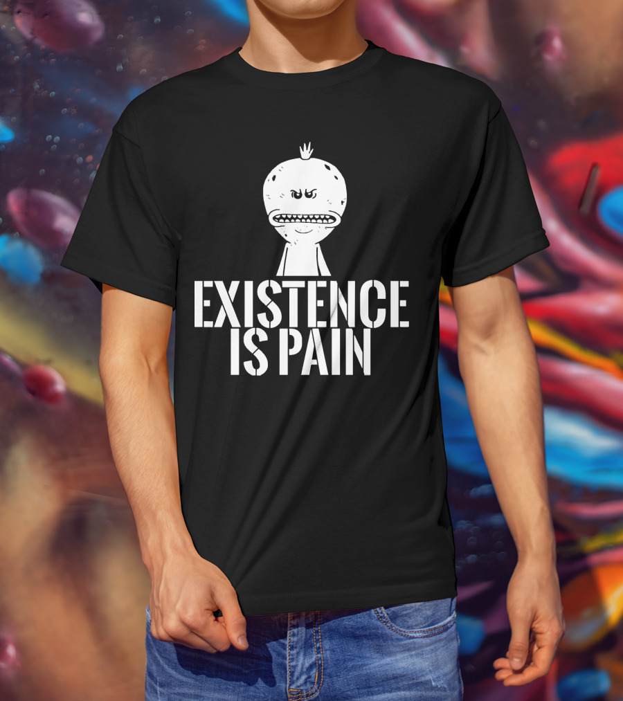 Existence Is Pain Mr. Meeseeks Character Image White Ink T-Shirt