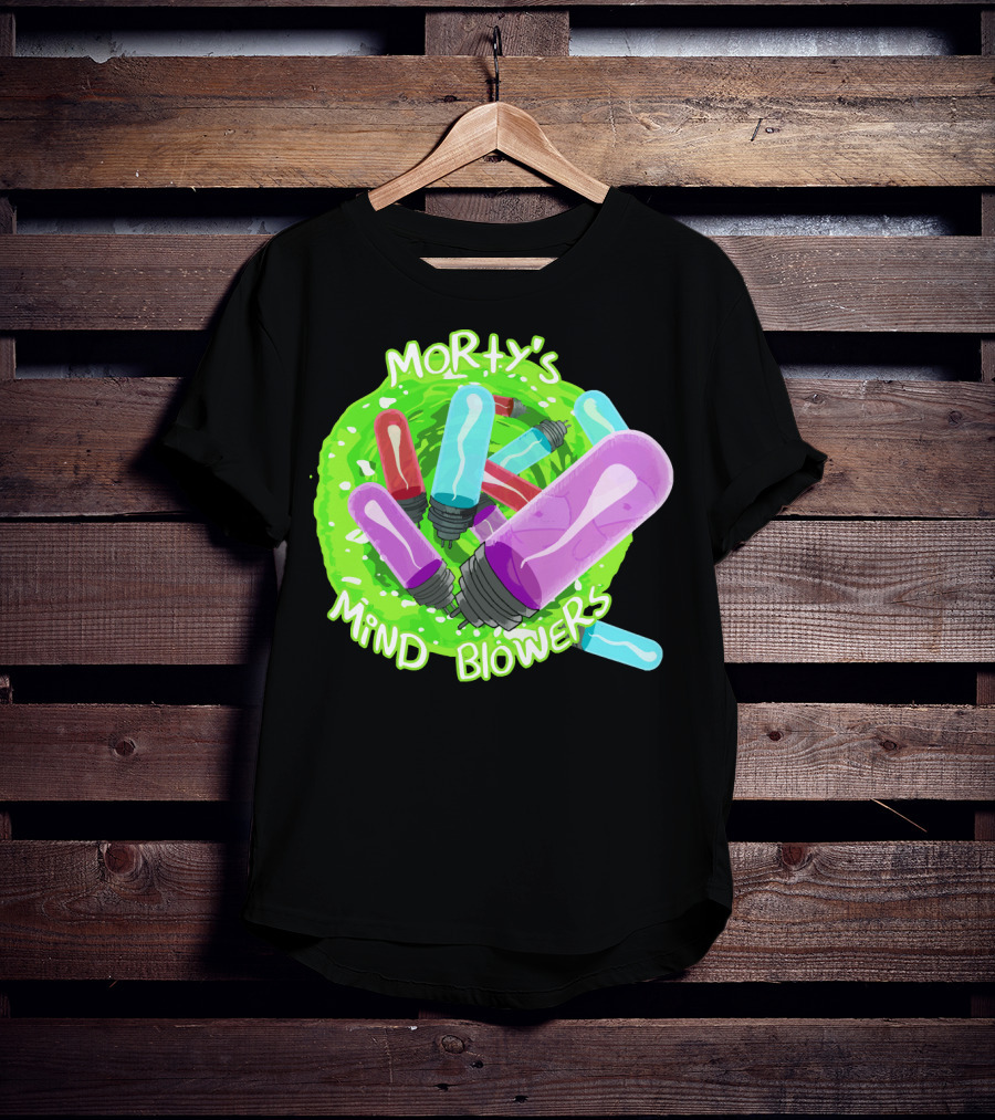 Morty's Mind Blowers Colorful Vials In Green Portal T-Shirt