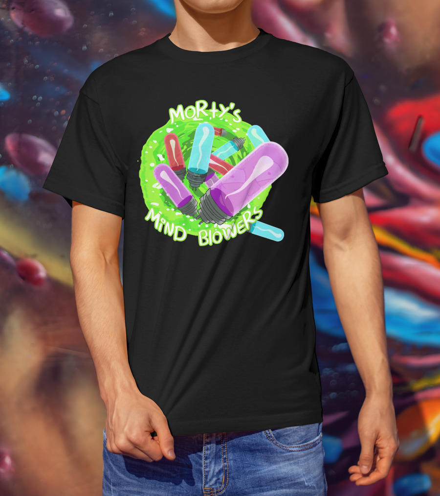 Morty's Mind Blowers Colorful Vials In Green Portal T-Shirt