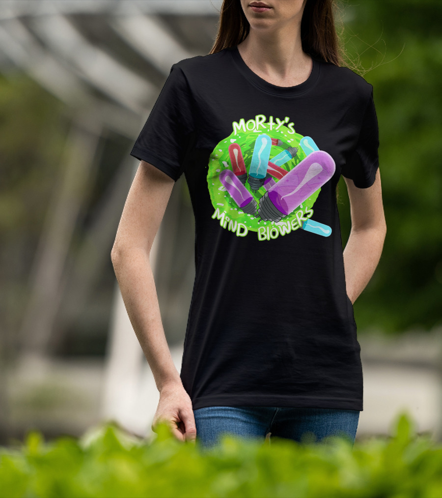 Morty's Mind Blowers Colorful Vials In Green Portal T-Shirt