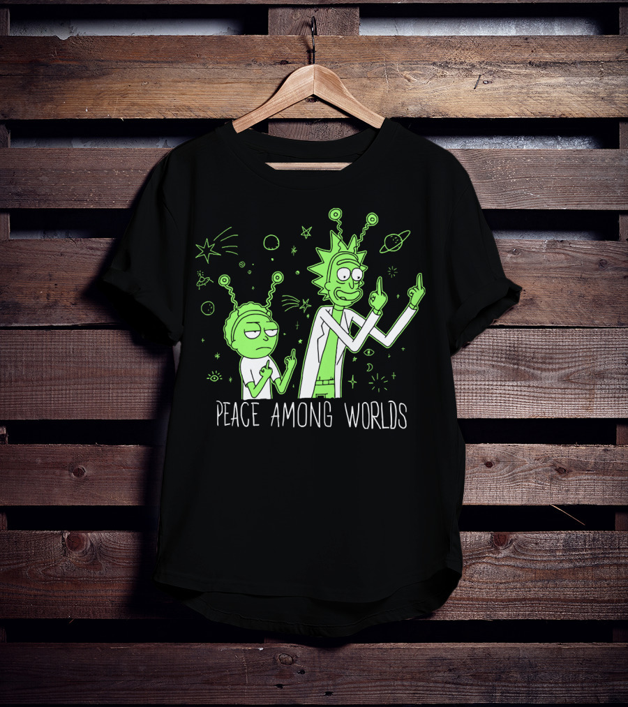 Peace Among Worlds Rick And Morty Alien Gesture T-Shirt