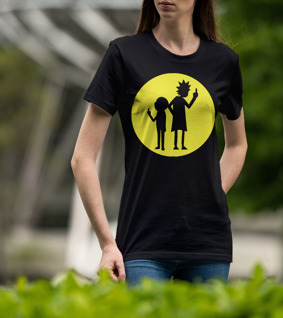 Rick And Morty Silhouette Circle Middle Finger T-Shirt