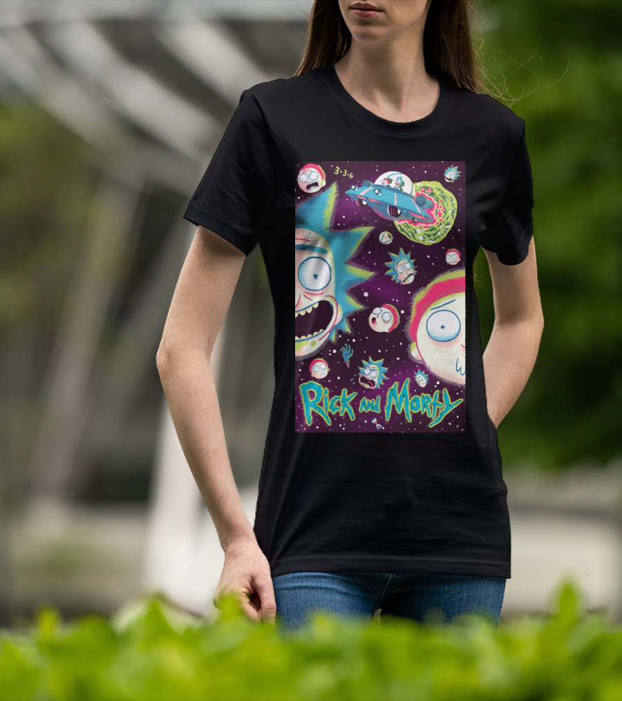 Rick And Morty Galaxy Adventure Cartoon Spaceship Outer Space 3-3-6 T-Shirt