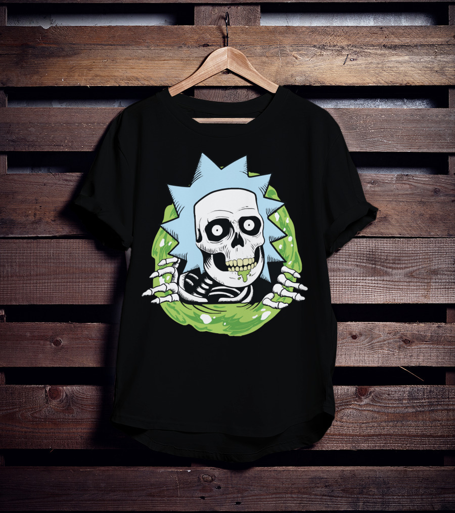 Rick Ripper Skeleton Portal Graphic Blue Hair Green Slime T-Shirt