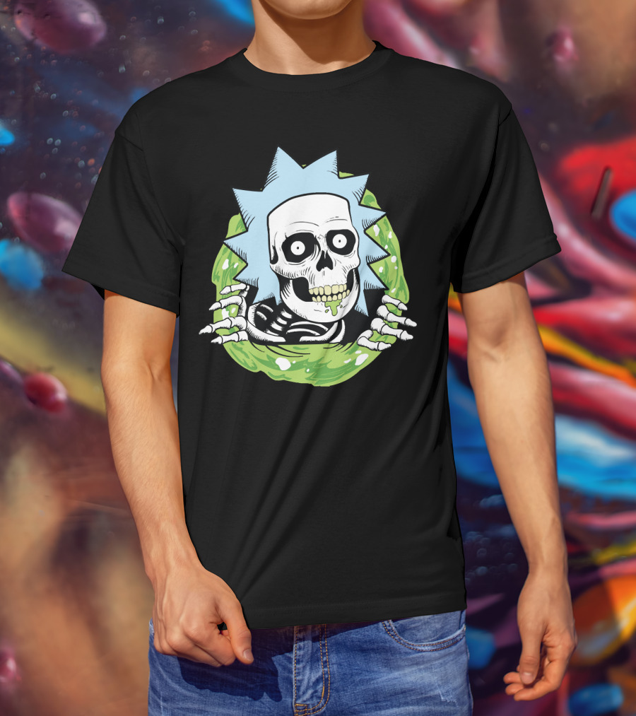 Rick Ripper Skeleton Portal Graphic Blue Hair Green Slime T-Shirt