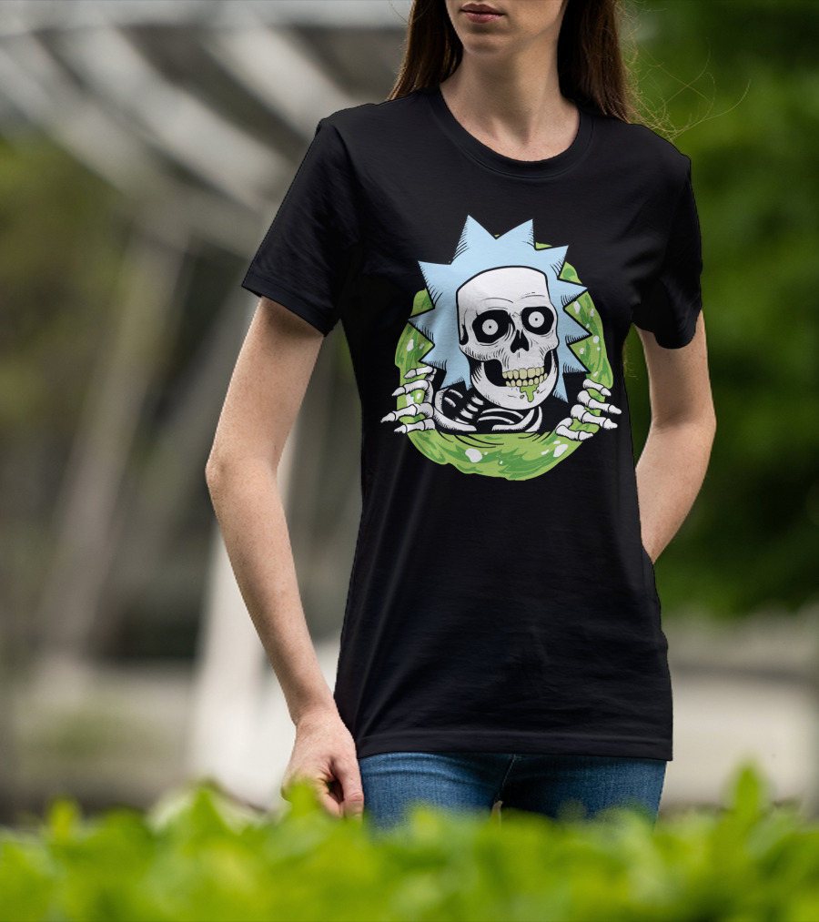 Rick Ripper Skeleton Portal Graphic Blue Hair Green Slime T-Shirt