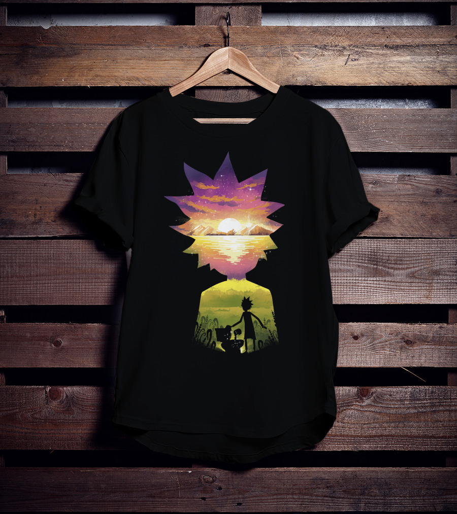 Rick And Morty Cosmic Sunset Adventure Scene T-Shirt