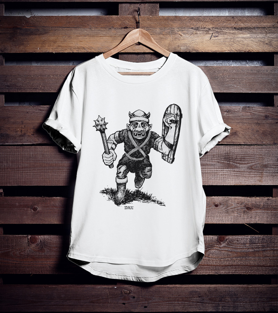 Goblin Charging With Spiked Mace And Shield Drawing T-Shirt