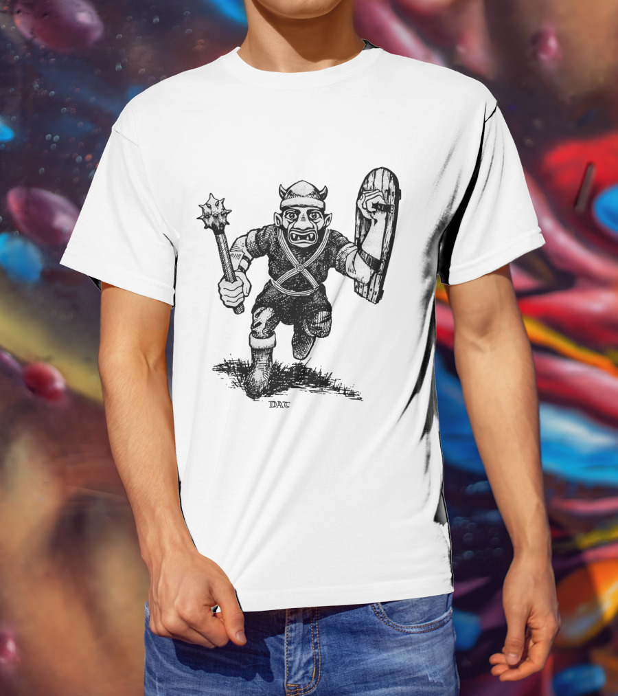 Goblin Charging With Spiked Mace And Shield Drawing T-Shirt