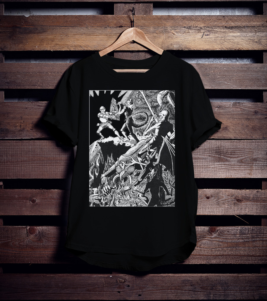 PALADIN IN HELL Classic Dungeon Adventure Battle Scene With Demons And Warriors T-Shirt