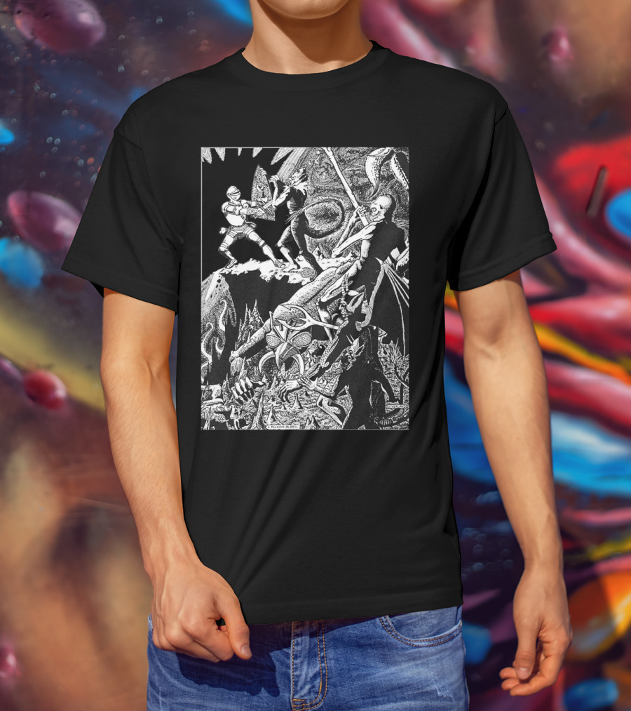 PALADIN IN HELL Classic Dungeon Adventure Battle Scene With Demons And Warriors T-Shirt