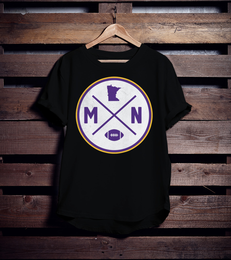 MN State Outline Minnesota Football Crossed Sticks Icon Purple Gold Circle T-Shirt