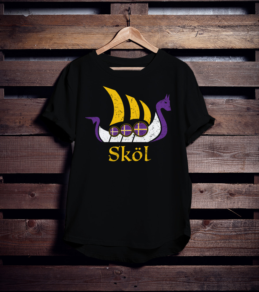 Skol Nordic Scandinavian Vikings Boat With Purple And Yellow Dragon Head T-Shirt