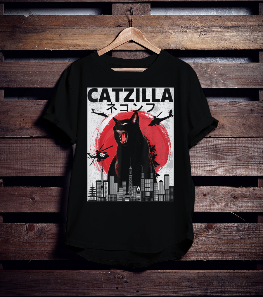 Catzilla Japanese Sunset Helicopters Cityscape Skyscraper Tower T-Shirt
