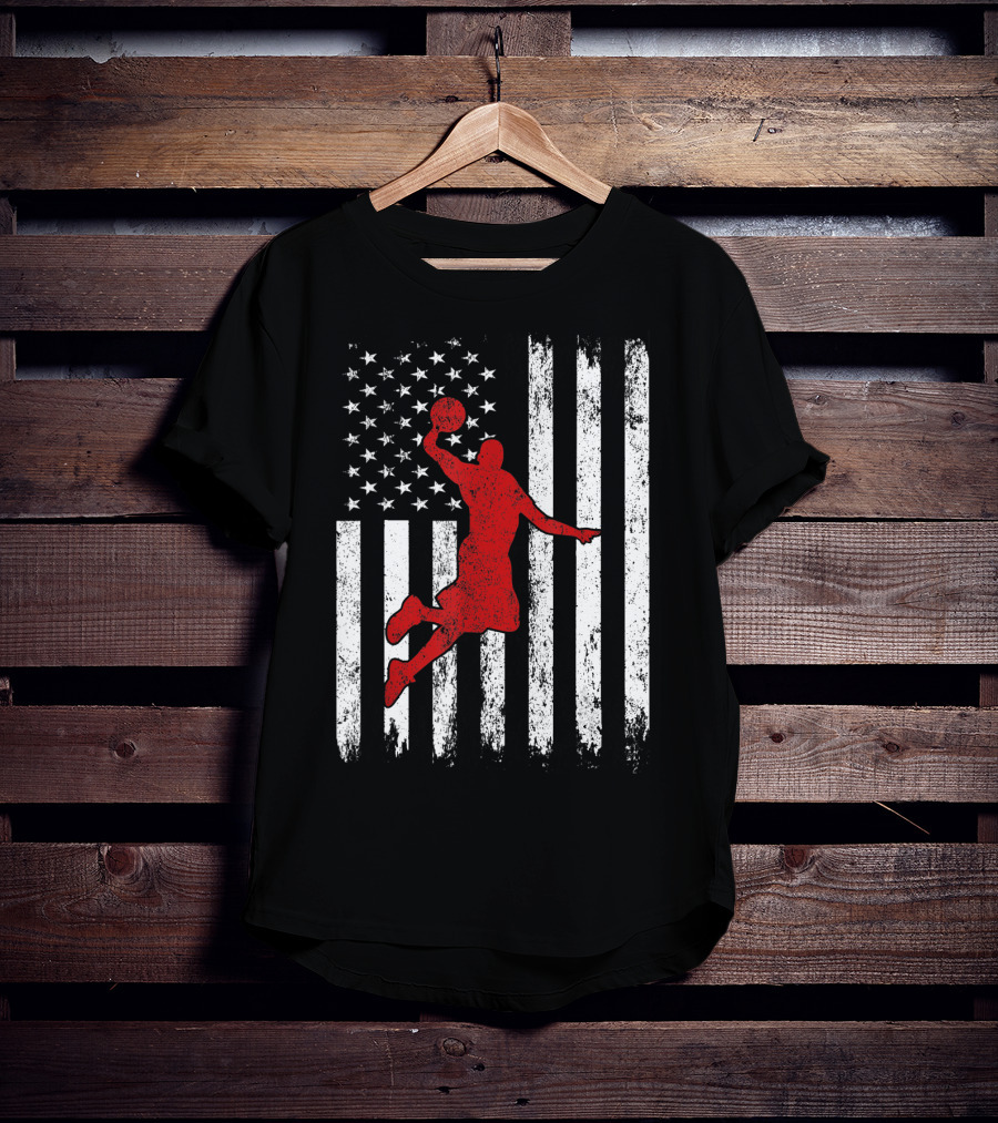 Proud American Basketball Vintage Flag Dunking T-Shirt