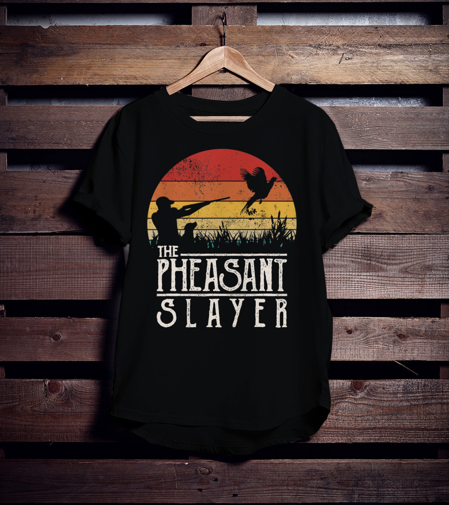 The Pheasant Slayer Vintage Sunset Hunting Scene T-Shirt