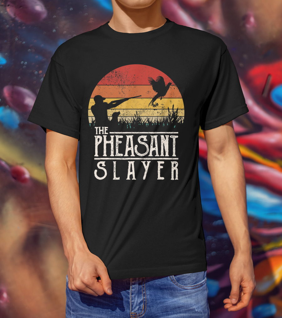 The Pheasant Slayer Vintage Sunset Hunting Scene T-Shirt