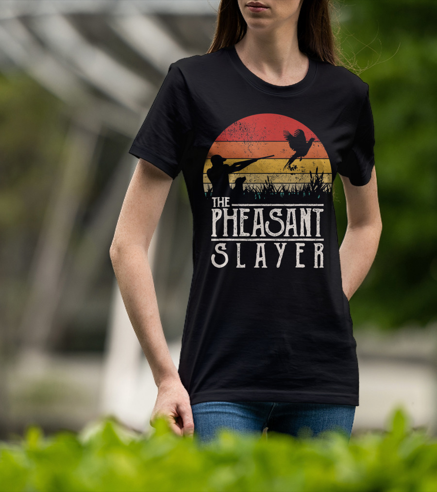 The Pheasant Slayer Vintage Sunset Hunting Scene T-Shirt