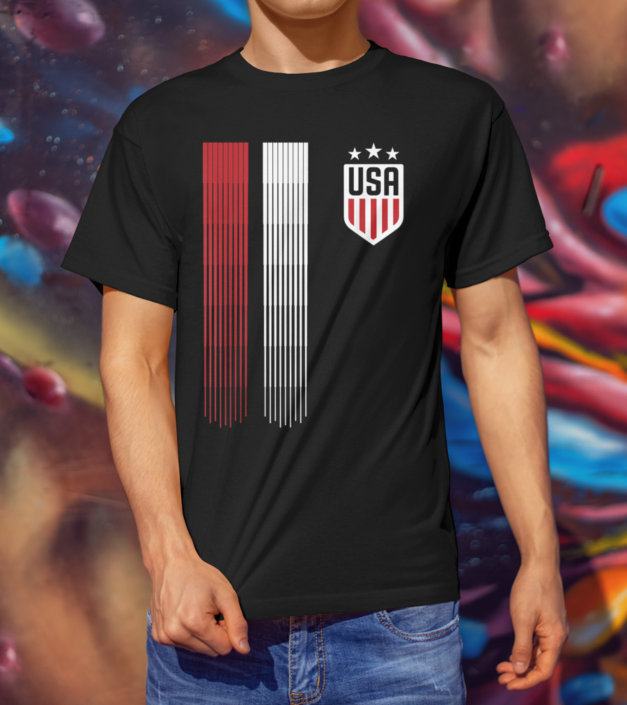 USA Soccer Womens Three Stars Red White Stripes Crest T-Shirt