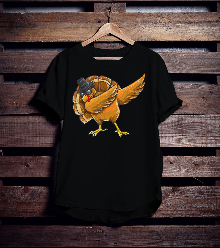 Dabbing Turkey Thanksgiving Boys Turkey Day Fun Hip Hop Bird With Hat T-Shirt