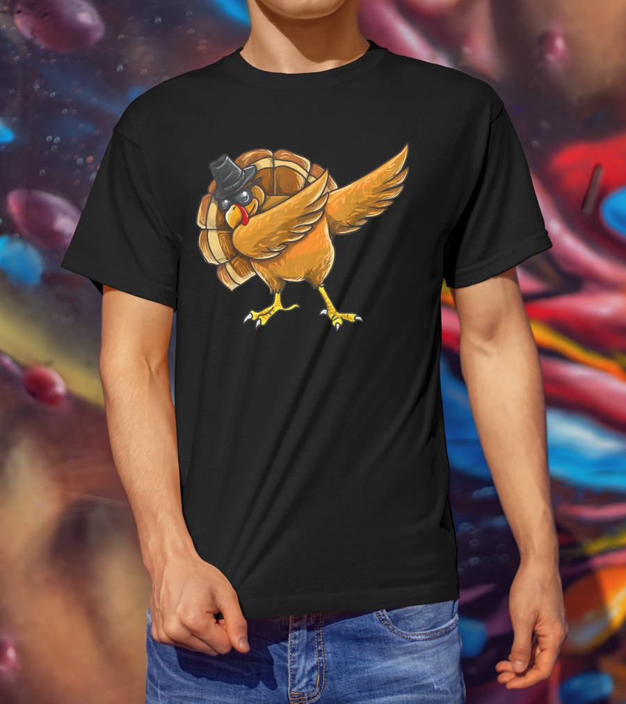 Dabbing Turkey Thanksgiving Boys Turkey Day Fun Hip Hop Bird With Hat T-Shirt