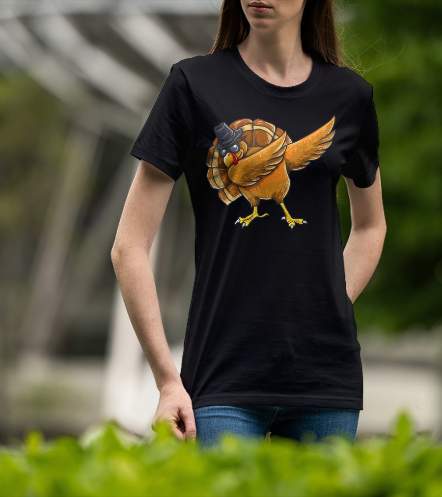 Dabbing Turkey Thanksgiving Boys Turkey Day Fun Hip Hop Bird With Hat T-Shirt