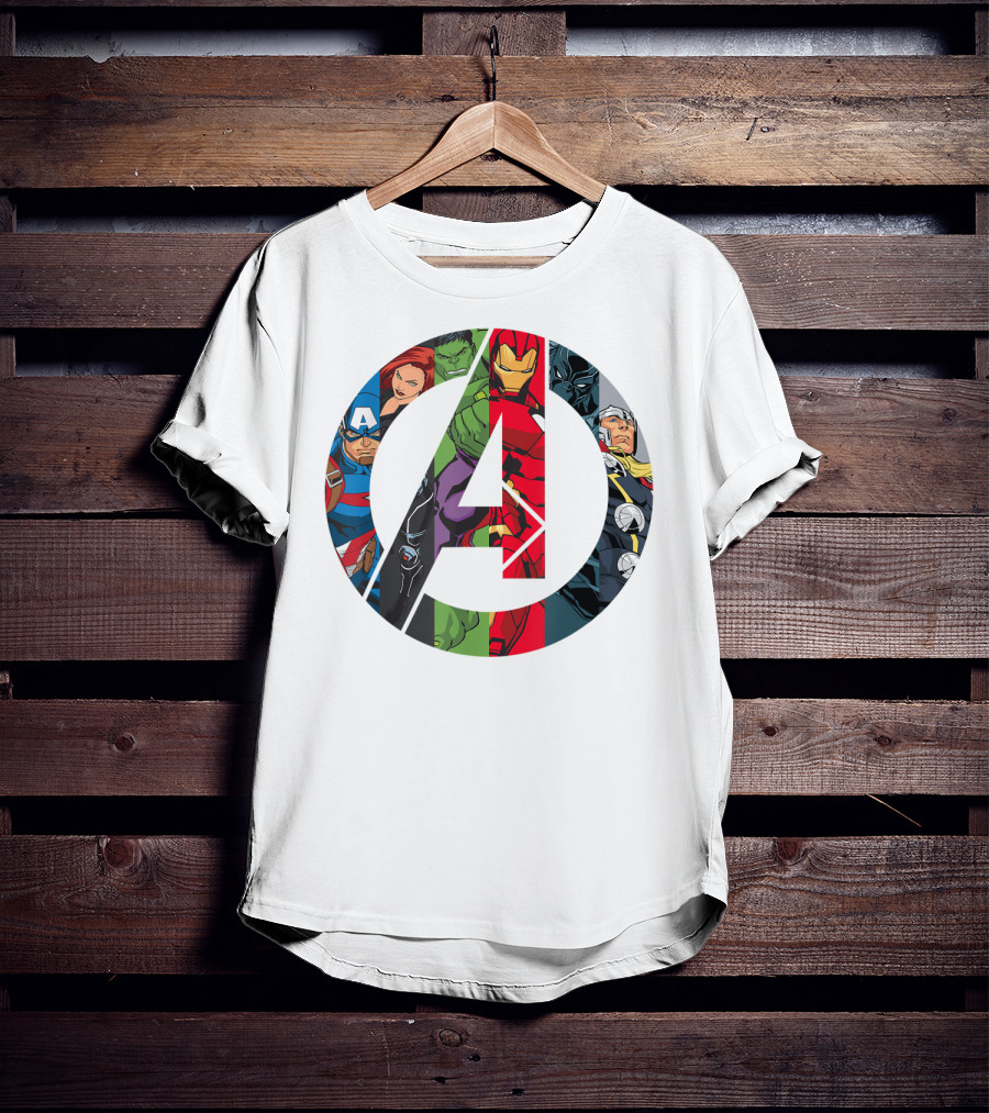 Avengers Assemble Icon With Captain America, Black Widow, Hulk, Iron Man, Black Panther, Thor T-Shirt